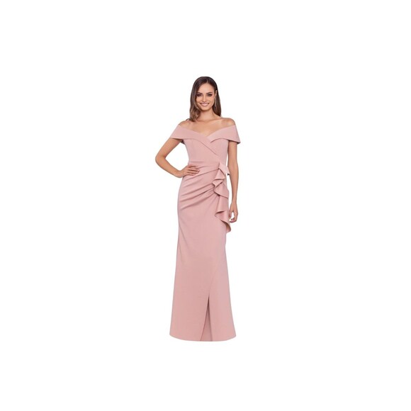 Xscape PATTI LONG OFF THE SHOULDER SCUBA CREPE DRESS NWT size 6 ROSE - Picture 1 of 5